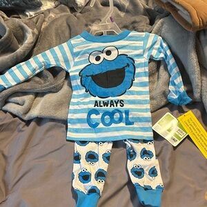Sesame Street Blue Striped Cookie Monster 'Always Cool' Pajama Set